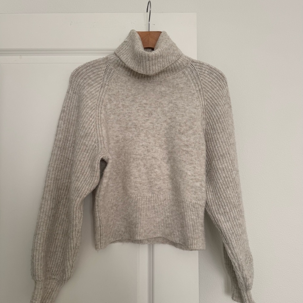 Topshop Nordstrom women’s beige marl turtleneck style knit sweater top SMALL